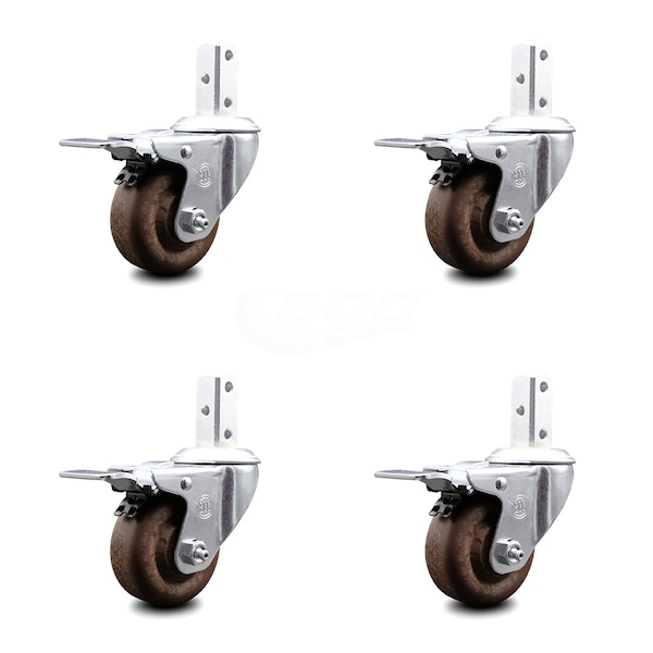 3 Inch High Temp Glass Filled Nylon 7/8 Inch Stem Caster Set Total Lock Brake